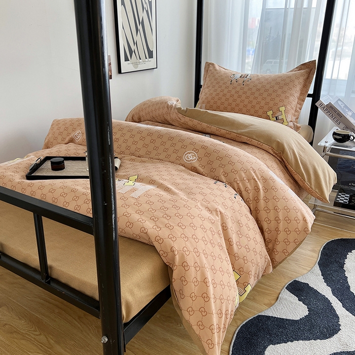 91家纺网 家纺一手货源 找家纺 慕木 2025新款A类印花阳光暖绒棉高克重170克学生宿舍床三件套被芯床垫枕芯上下铺六件套 爱马仕-咖