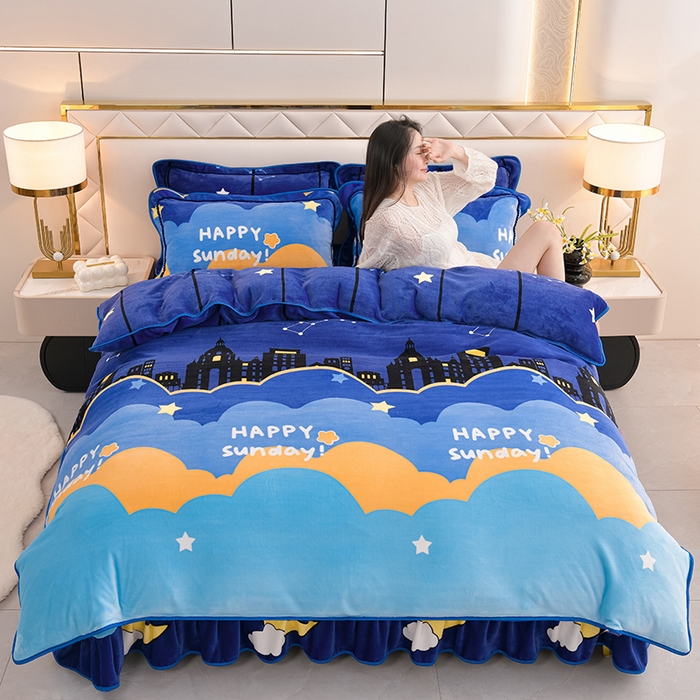 91家纺网 家纺一手货源 找家纺 芯诗曼2025新款8.5斤直播热款高克重牛奶绒法莱绒水晶金貂法莱绒四件套鹿鹿有你