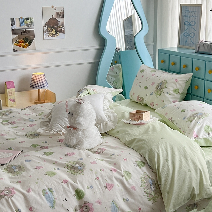 91家纺网 家纺一手货源 找家纺 昔可家纺 2024新款13372全棉亲肤四件套-小清新系列 奶芙小狗