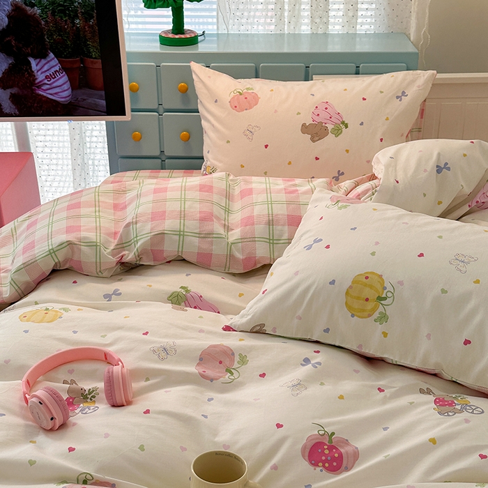 91家纺网 家纺一手货源 找家纺 昔可家纺 2024新款13372全棉亲肤四件套-卡通系列 南瓜兔