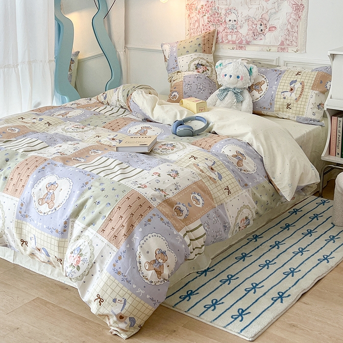 91家纺网 家纺一手货源 找家纺 昔可家纺 2024新款13070全棉四件套系列第二批 木马莉丝熊