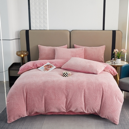 青螺家纺 2024新款纯色雕花牛奶绒四件套婴儿级烂花立体牛奶绒四件套 芭提雅-豆沙