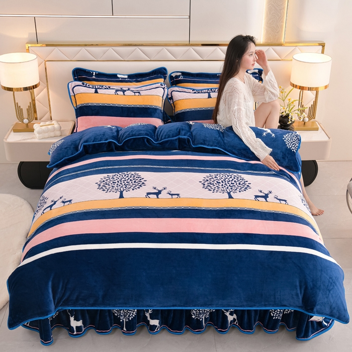 91家纺网 家纺一手货源 找家纺 芯诗曼2025新款8.5斤直播热款高克重牛奶绒法莱绒水晶金貂法莱绒四件套春华秋实