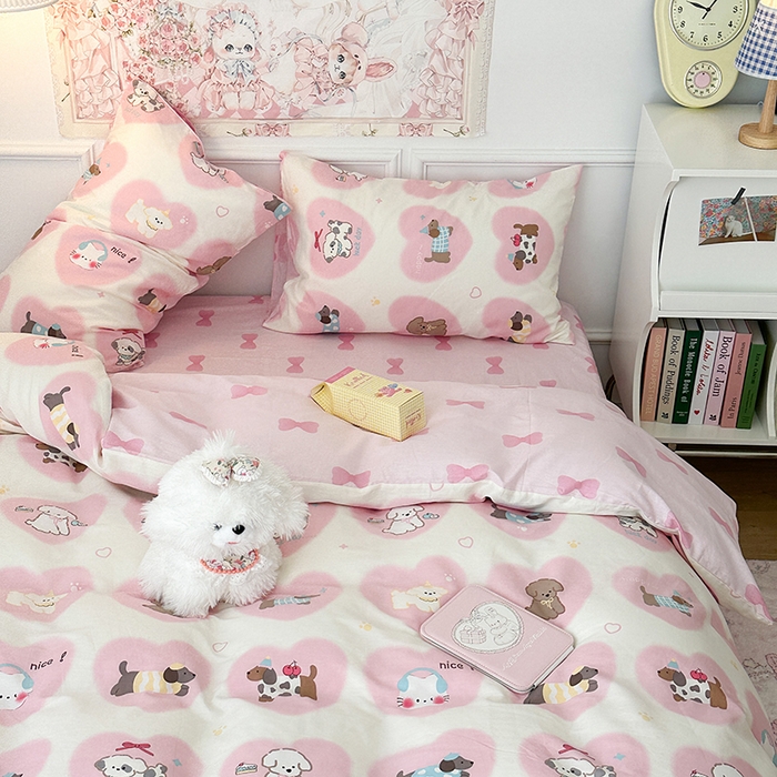 91家纺网 家纺一手货源 找家纺 昔可家纺 2024新款13070全棉四件套系列第二批 粉心萌宠