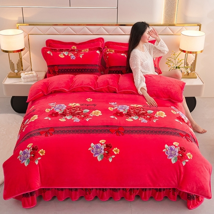 91家纺网 家纺一手货源 找家纺 芯诗曼2025新款8.5斤直播热款高克重牛奶绒法莱绒水晶金貂法莱绒四件套幸福美满