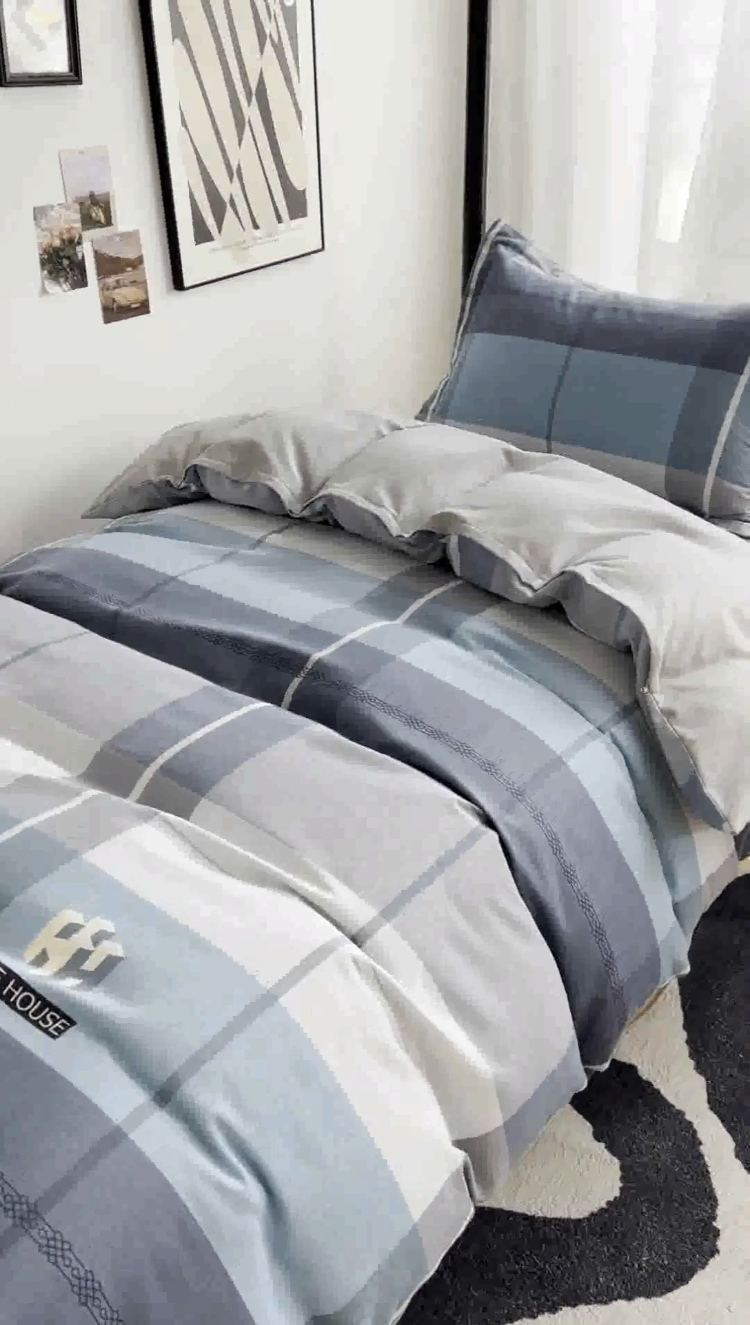 91家纺网 家纺一手货源 找家纺 慕木 2025新款A类印花阳光暖绒棉高克重170克学生宿舍床三件套被芯床垫枕芯上下铺六件套 协奏曲-蓝