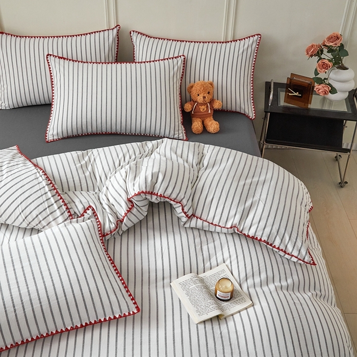 91家纺网 家纺一手货源 找家纺 （总）吉象家纺 2024新款A类全棉色织水洗棉贝壳边三角针四件套   