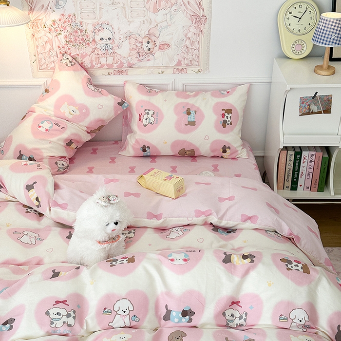 91家纺网 家纺一手货源 找家纺 昔可家纺 2024新款13070全棉四件套系列第二批 粉心萌宠