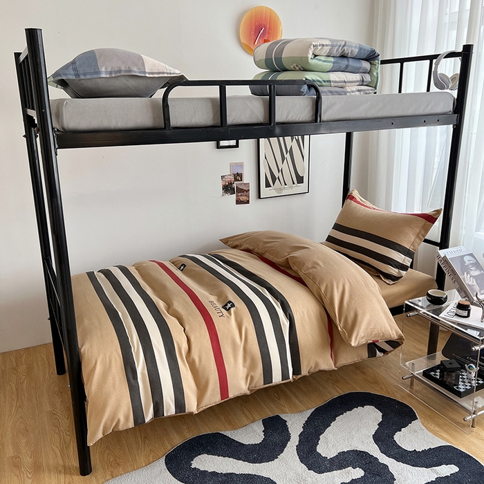 91家纺网 家纺一手货源 找家纺 慕木 2025新款A类印花阳光暖绒棉高克重170克学生宿舍床三件套被芯床垫枕芯上下铺六件套 极简格调-黄