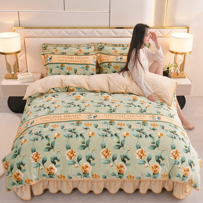 91家纺网 家纺一手货源 找家纺 芯诗曼2025新款8.5斤直播热款高克重牛奶绒法莱绒水晶金貂法莱绒四件套锦上添花