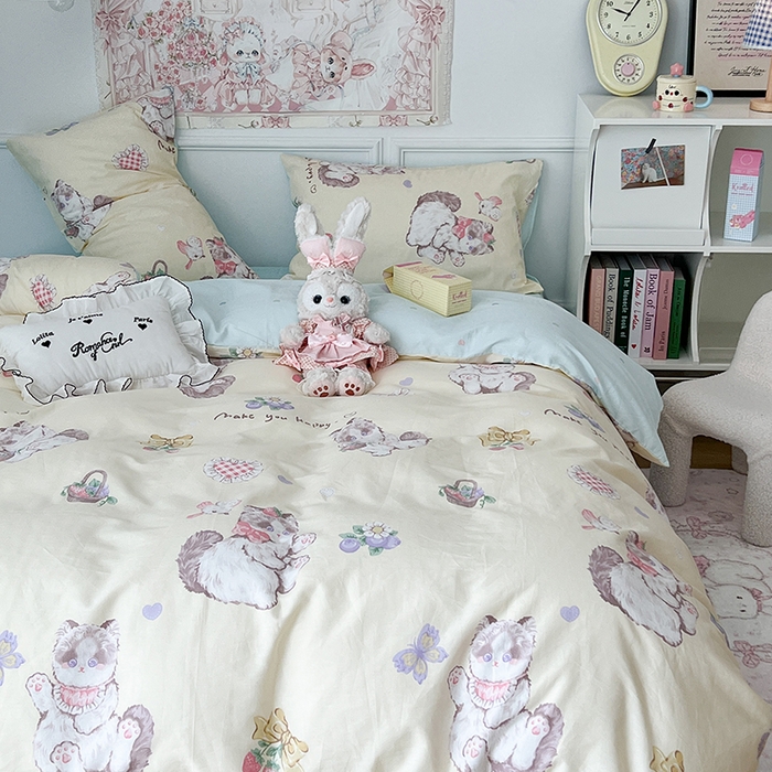 91家纺网 家纺一手货源 找家纺 昔可家纺 2024新款13070全棉四件套系列第二批 奶油猫猫