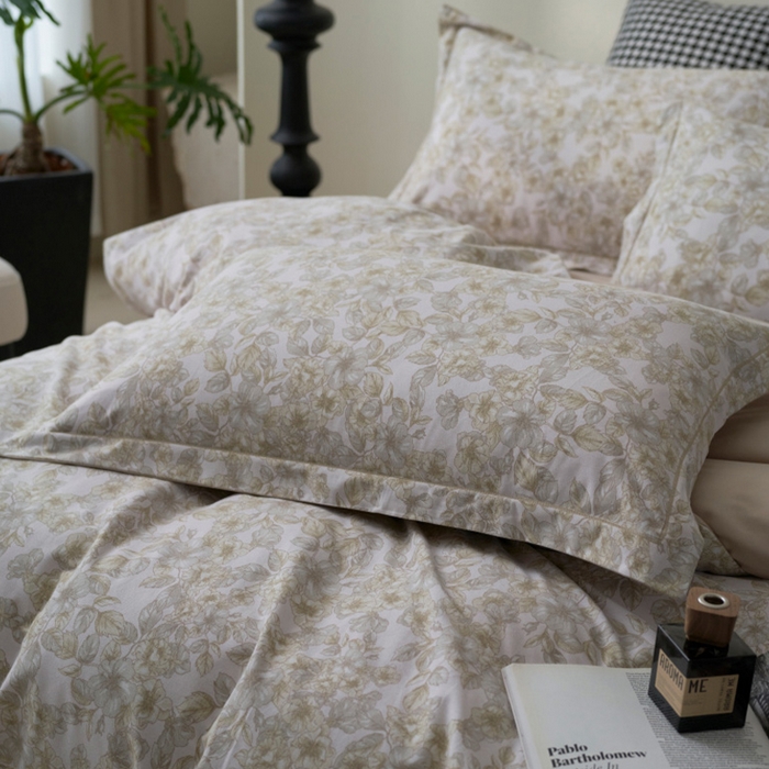 91家纺网 家纺一手货源 找家纺 XIWEN-希文家纺 2024新款全棉印花陶瓷磨毛四件套-第一批 轻轻丝语-驼