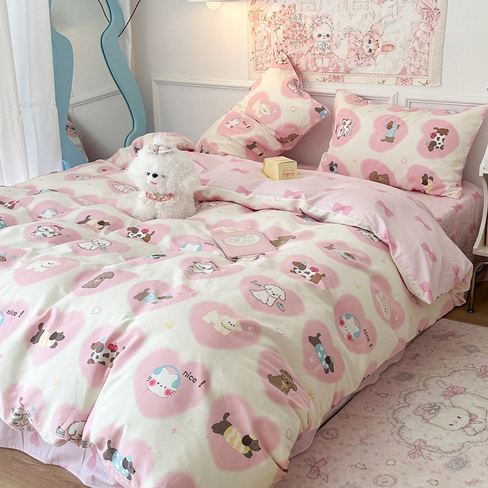 91家纺网 家纺一手货源 找家纺 昔可家纺 2024新款13070全棉四件套系列第二批 粉心萌宠