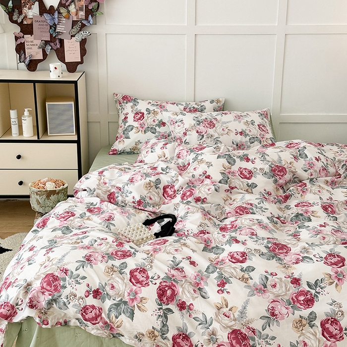 91家纺网 家纺一手货源 找家纺 昔可家纺 2024新款13372全棉亲肤四件套-复古系列 油画野玫瑰