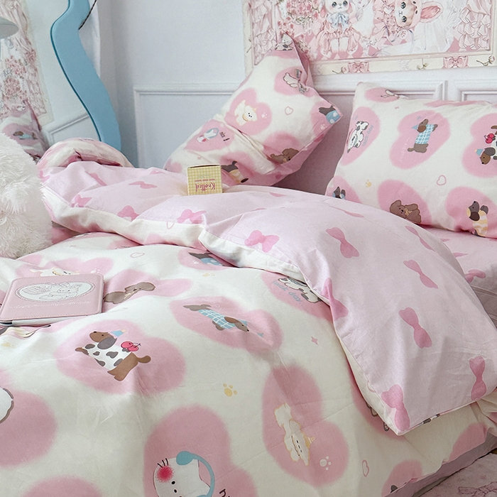 91家纺网 家纺一手货源 找家纺 昔可家纺 2024新款13070全棉四件套系列第二批 粉心萌宠