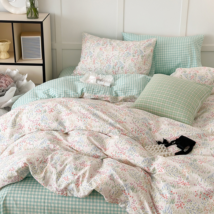 91家纺网 家纺一手货源 找家纺 昔可家纺 2024新款13372全棉亲肤四件套-小花系列 春日小花