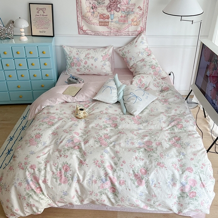 昔可家纺 2024新款13372全棉亲肤四件套-小清新系列 芮蔓花园