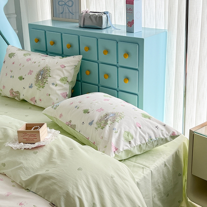 91家纺网 家纺一手货源 找家纺 昔可家纺 2024新款13372全棉亲肤四件套-小清新系列 奶芙小狗