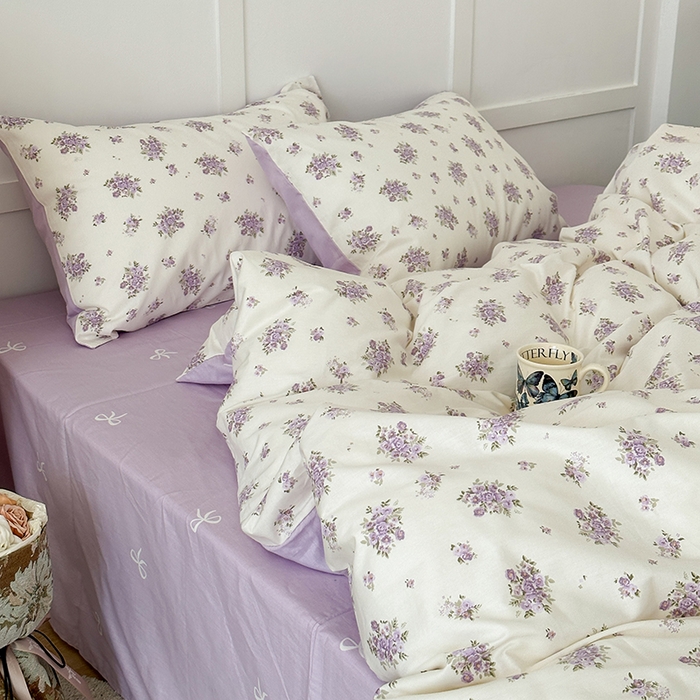 91家纺网 家纺一手货源 找家纺 昔可家纺 2024新款13372全棉亲肤四件套-小清新系列 迷迭紫花