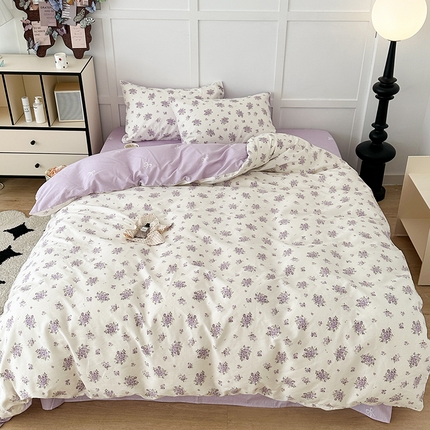 昔可家纺 2024新款13372全棉亲肤四件套-小清新系列 迷迭紫花