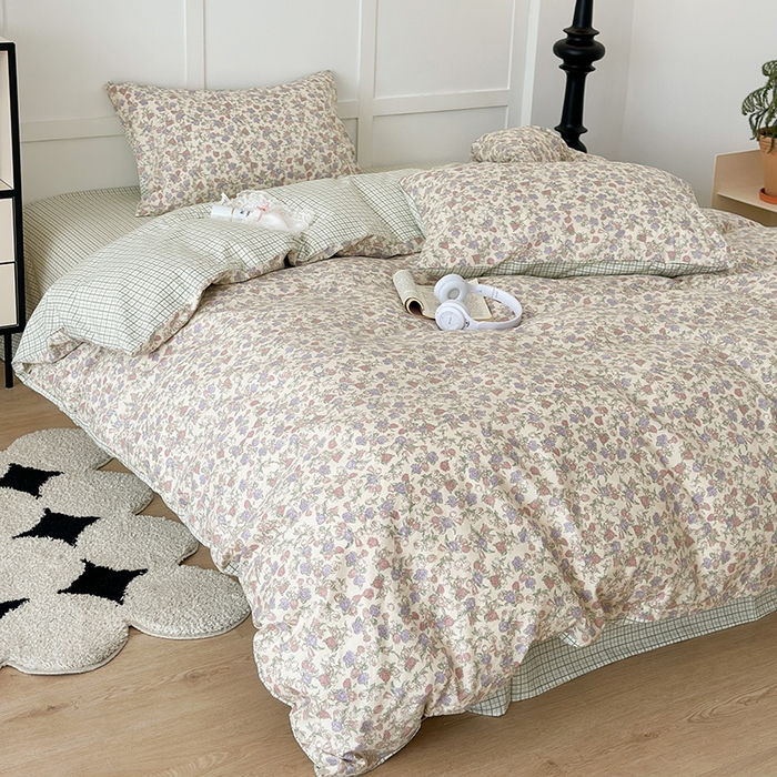 91家纺网 家纺一手货源 找家纺 昔可家纺 2024新款13372全棉亲肤四件套-小花系列 栀子花信