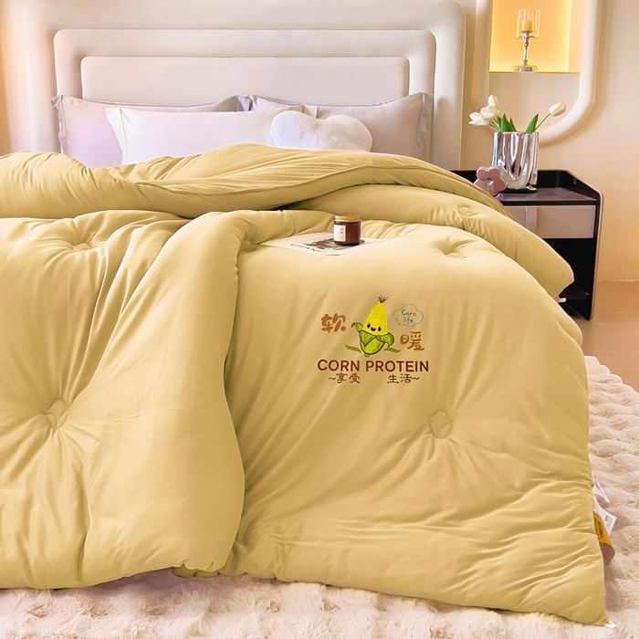 91家纺网 家纺一手货源 找家纺 暖阁 2025新款糯糯玉米被大豆被冬被春秋被被子被芯 杏黄色