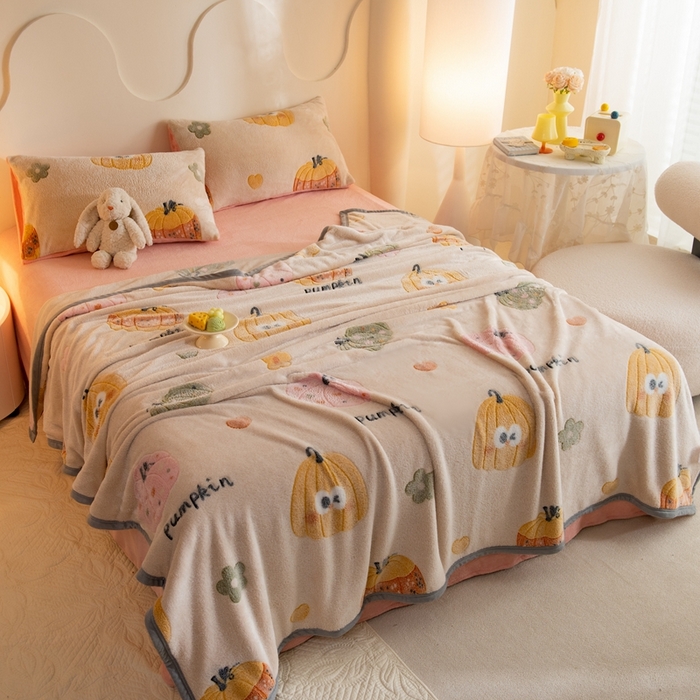 91家纺网 家纺一手货源 找家纺 慕梵家居 2024新款雪花绒多功能包边毛毯 小南瓜