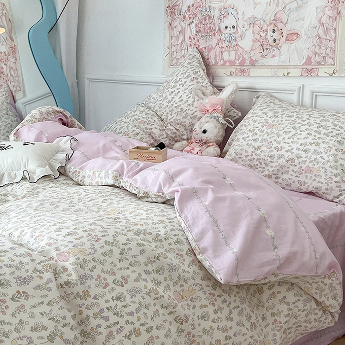 91家纺网 家纺一手货源 找家纺 昔可家纺 2024新款13070全棉四件套系列第二批 花蔓兔