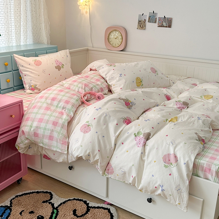 91家纺网 家纺一手货源 找家纺 昔可家纺 2024新款13372全棉亲肤四件套-卡通系列 南瓜兔