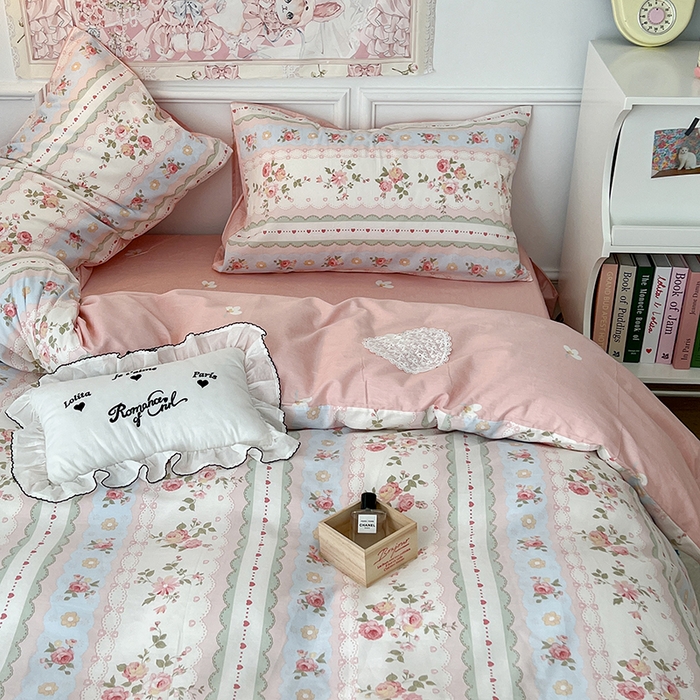 91家纺网 家纺一手货源 找家纺 昔可家纺 2024新款13070全棉四件套系列第二批 蕾丝条花花