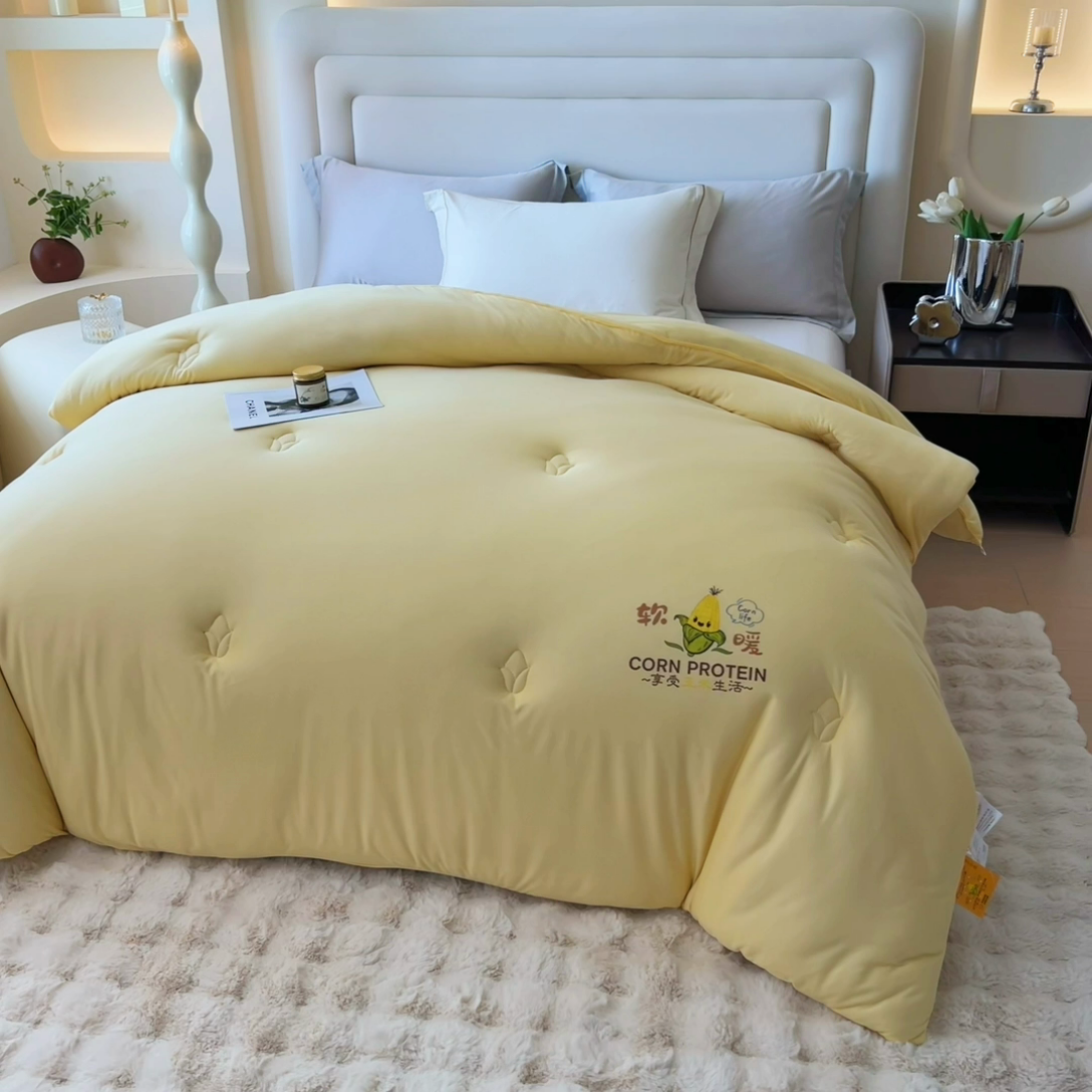 91家纺网 家纺一手货源 找家纺 暖阁 2025新款糯糯玉米被大豆被冬被春秋被被子被芯 杏黄色
