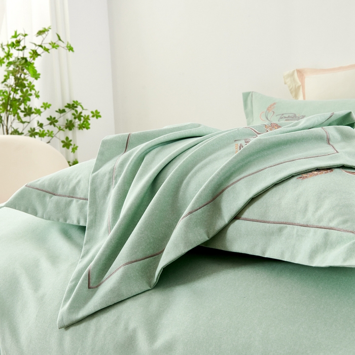 91家纺网 家纺一手货源 找家纺 U品汇 2024新品生态加厚长绒棉纯棉绣花40S全棉磨毛刺绣四件套宽边款 七里香-青翠绿