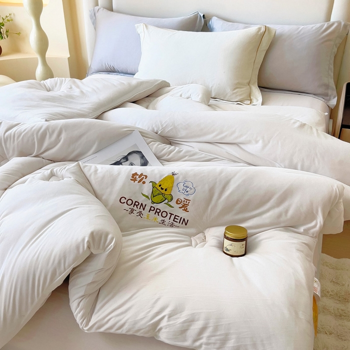 91家纺网 家纺一手货源 找家纺 暖阁 2025新款糯糯玉米被大豆被冬被春秋被被子被芯 珍珠白