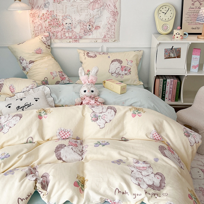 91家纺网 家纺一手货源 找家纺 昔可家纺 2024新款13070全棉四件套系列第二批 奶油猫猫