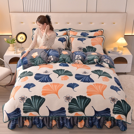 绒宴 2025新款8.5斤牛奶绒金貂法莱绒床裙款保暖四件套 多彩有杏