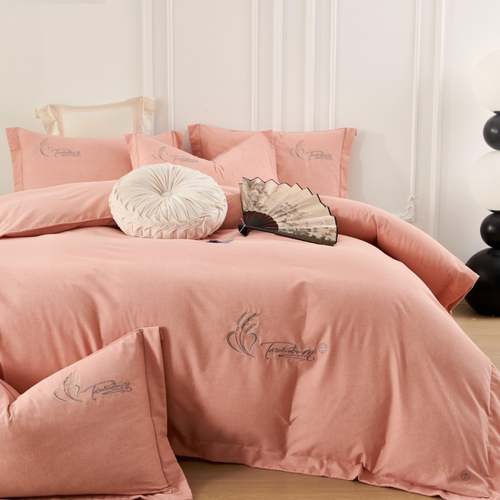 91家纺网 家纺一手货源 找家纺 U品汇 2024新品生态加厚长绒棉纯棉绣花40S全棉磨毛刺绣四件套宽边款 七里香-豆沙