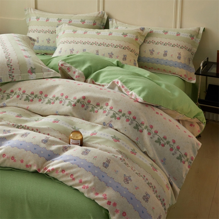 91家纺网 家纺一手货源 找家纺 启程家纺 2024全棉生态磨毛印花四件套 花枝兔