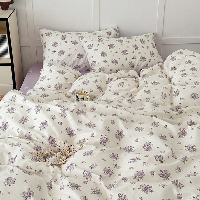 91家纺网 家纺一手货源 找家纺 昔可家纺 2024新款13372全棉亲肤四件套-小清新系列 迷迭紫花