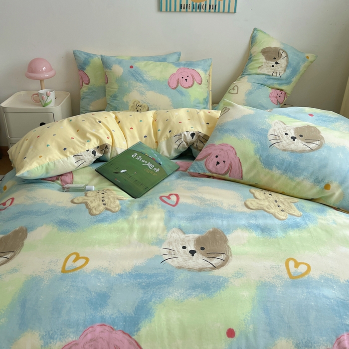 91家纺网 家纺一手货源 找家纺 （总）呗旺鹿 2024新款亲肤全棉四件套油画慕斯猫纯棉四件套