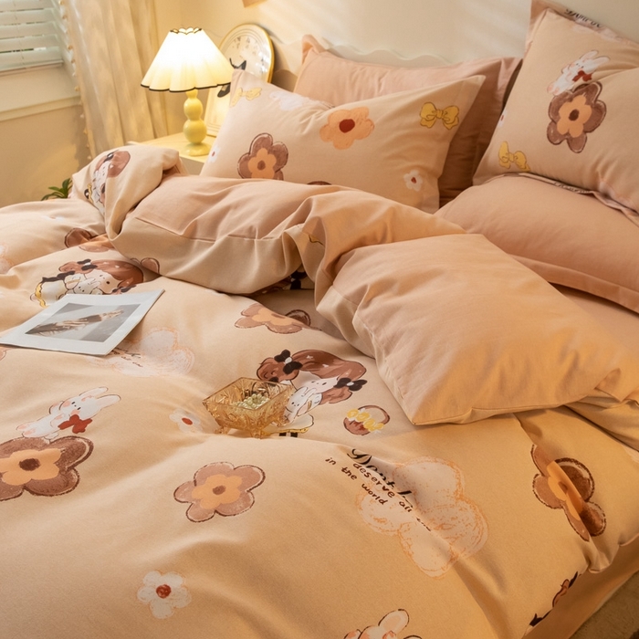 91家纺网 家纺一手货源 找家纺 启程家纺 2024全棉生态磨毛印花四件套 花童