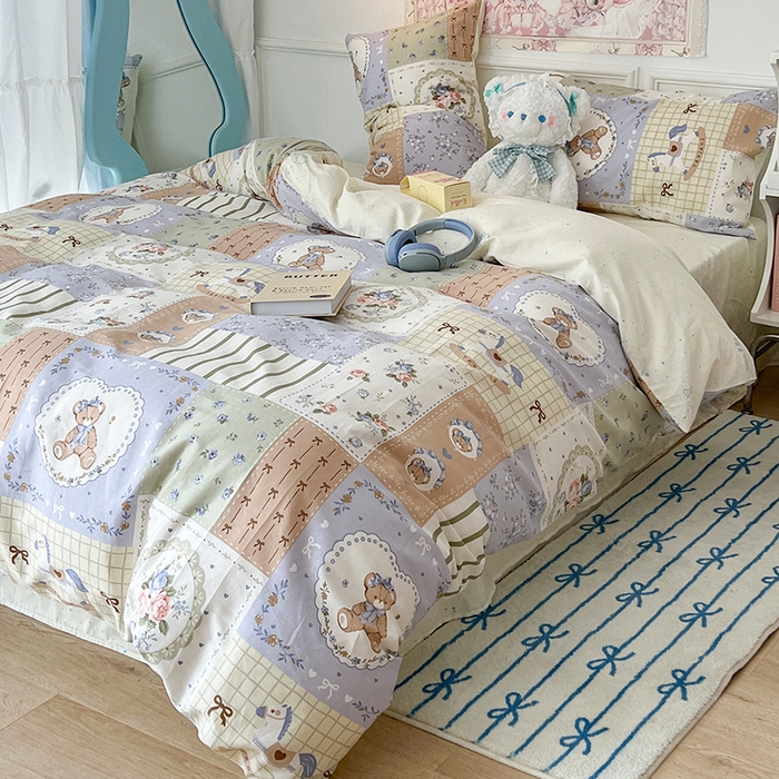 91家纺网 家纺一手货源 找家纺 昔可家纺 2024新款13070全棉四件套系列第二批 木马莉丝熊