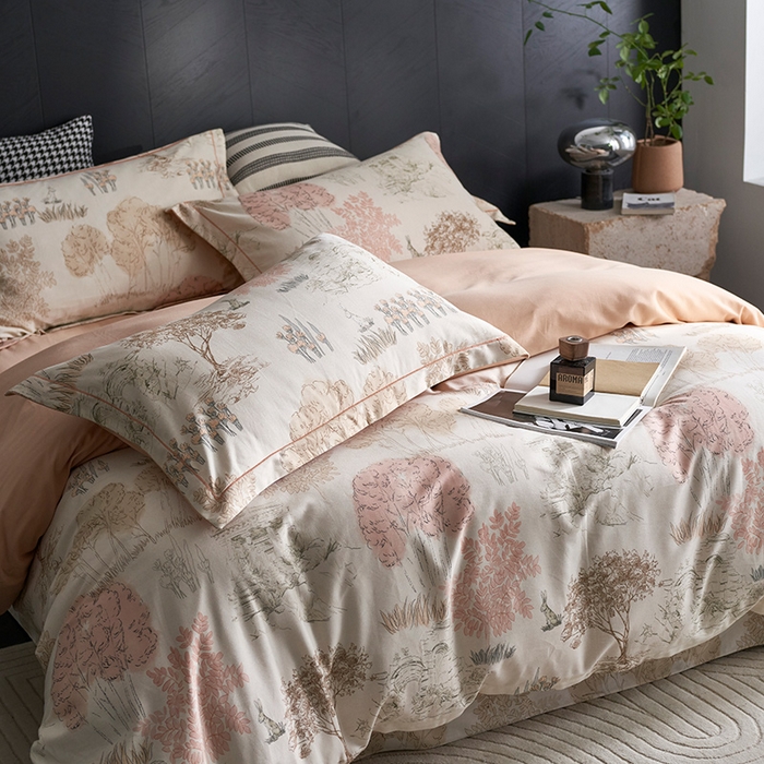 91家纺网 家纺一手货源 找家纺 XIWEN-希文家纺 2024新款全棉印花陶瓷磨毛四件套-第二批 春日山茶