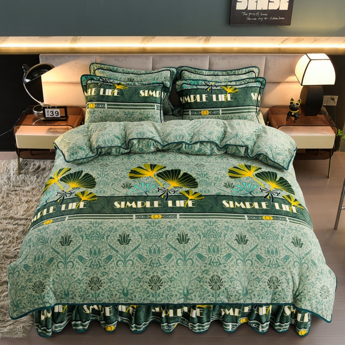 91家纺网 家纺一手货源 找家纺 爱洛 2024新款日产过万爆款印花牛奶绒四件套 幸运草