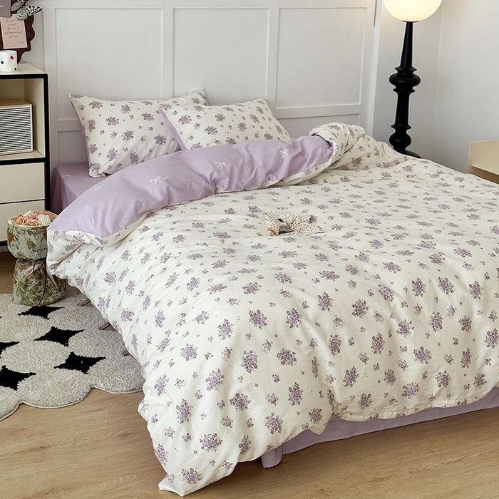 91家纺网 家纺一手货源 找家纺 昔可家纺 2024新款13372全棉亲肤四件套-小清新系列 迷迭紫花