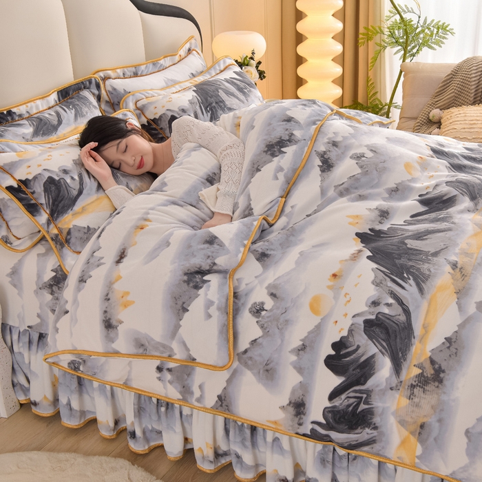 91家纺网 家纺一手货源 找家纺 羽梦2025新款8.5斤牛奶法莱绒金貂法兰绒四件套直播爆款 江南韵