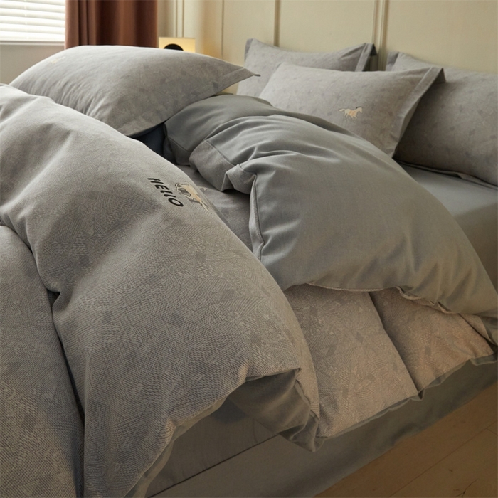 91家纺网 家纺一手货源 找家纺 启程家纺 2024全棉生态磨毛印花四件套 梅西-灰