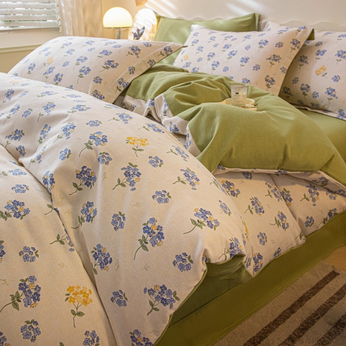 91家纺网 家纺一手货源 找家纺 启程家纺 2024全棉生态磨毛印花四件套 高岭花