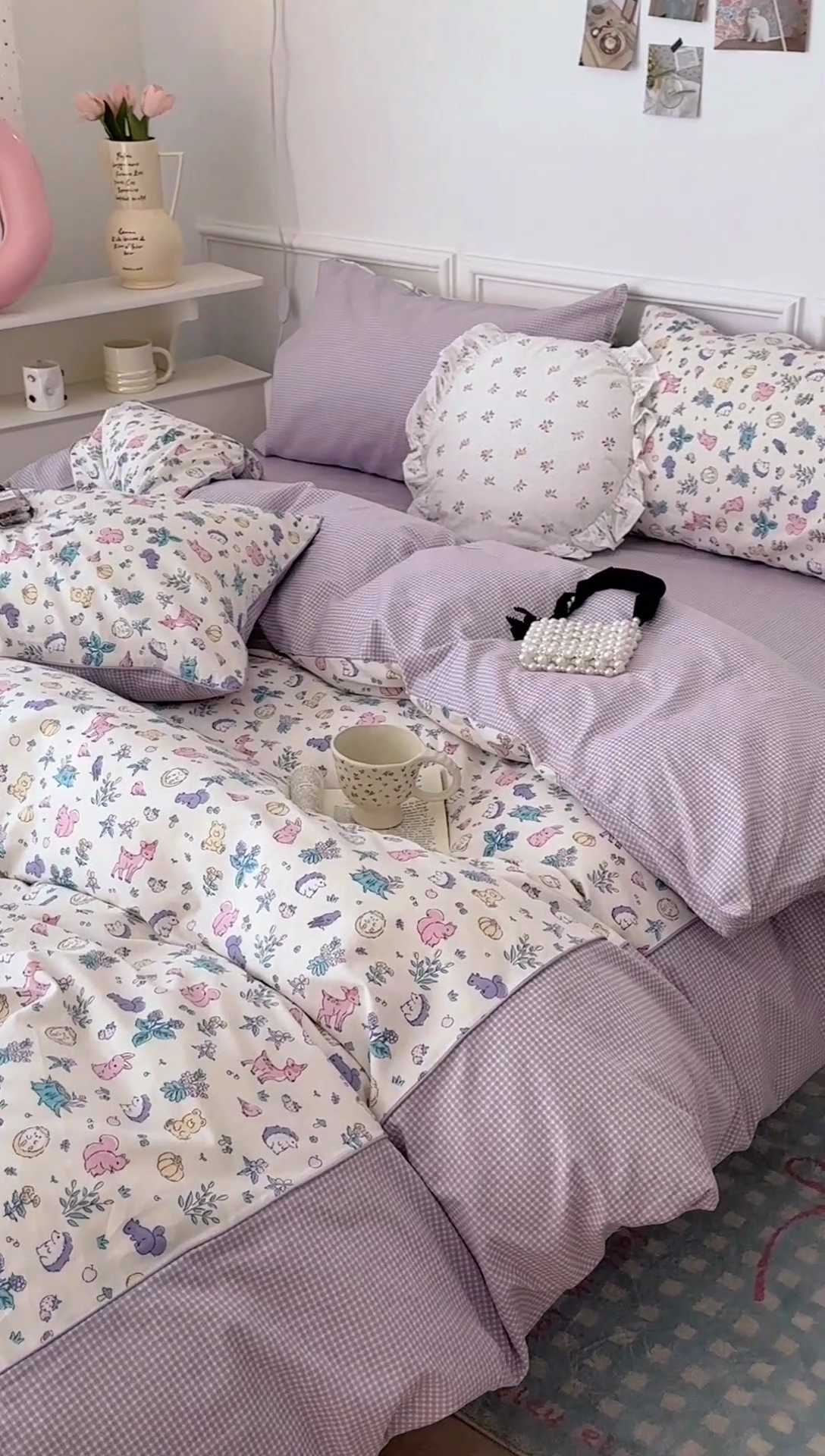 91家纺网 家纺一手货源 找家纺 昔可家纺 2024新款全棉拼接嵌绳款四件套 麋鹿森林