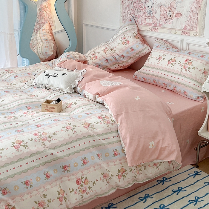 91家纺网 家纺一手货源 找家纺 昔可家纺 2024新款13070全棉四件套系列第二批 蕾丝条花花