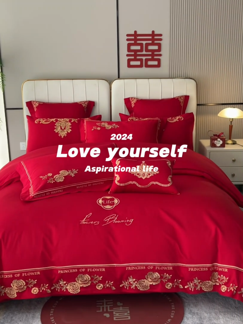 91家纺网 家纺一手货源 找家纺 宏羽纺家纺 2024新款13372纯棉婚庆套件系列 白首不渝